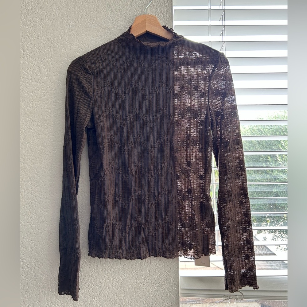 RIHOAS Textured Brown Long Sleeve Top